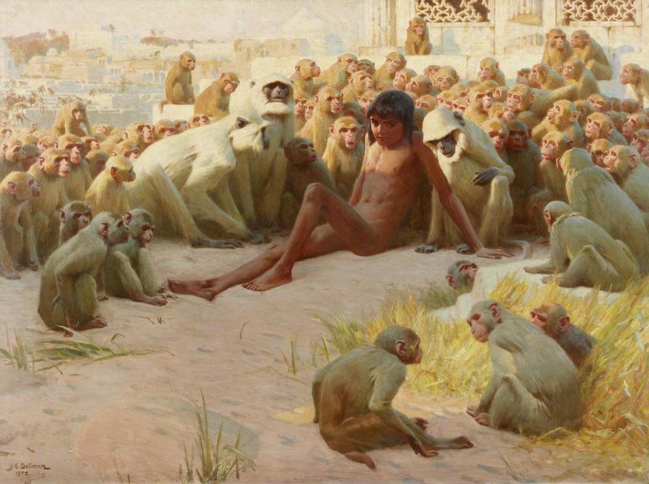 Братья Маугли — старинная иллюстрация